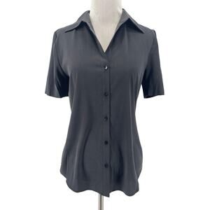 L'AGENCE Women's Black Silk Short Sleeve Button Front Shirt Size Small NEW